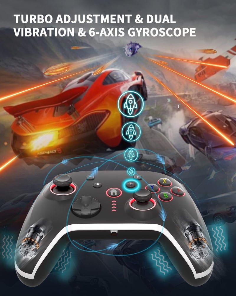 Bcofo Wireless Mobile Gaming Controller for iPhone/Android/Switch/Laptop, Wired Control for PC/Steam, Programmable Game Gamepad with Phone Clip for Gamer, with RGB Lighting Effect/Turbo/Vibration - Image 5